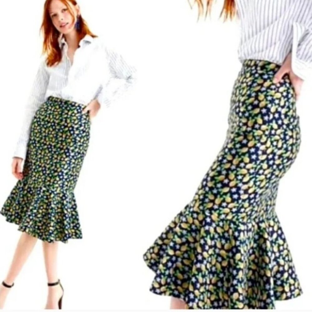 NWT J. CREW Lemon Jacquard Ruffle Hem Skirt
